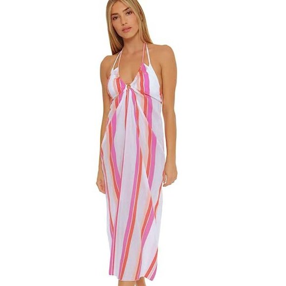 NWT Trina Turk Women's Sweet Stripe Plunge Cover Up Dress